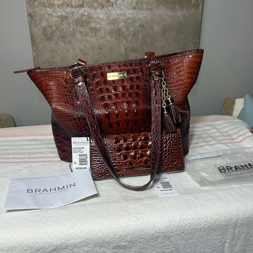 Brahmin Chestnut Crocodile-Embossed Tote